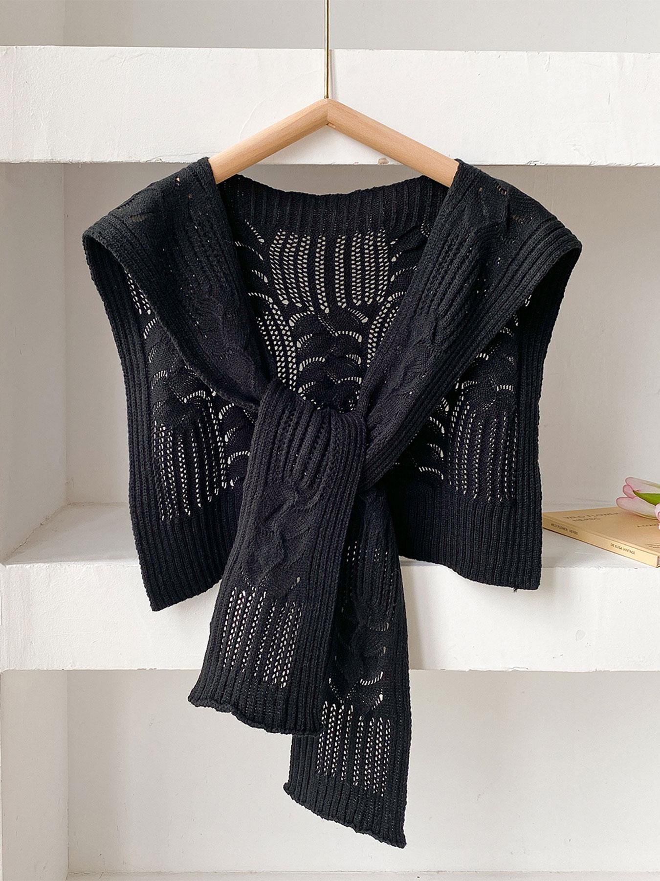 Women's Solid Color Hollow Out Cable Knit Scarf, Casual Versatile Soft Warm Shawl for All Seasons, Fashion Accessories for Women & Girls, Fluffy Soft Scarf