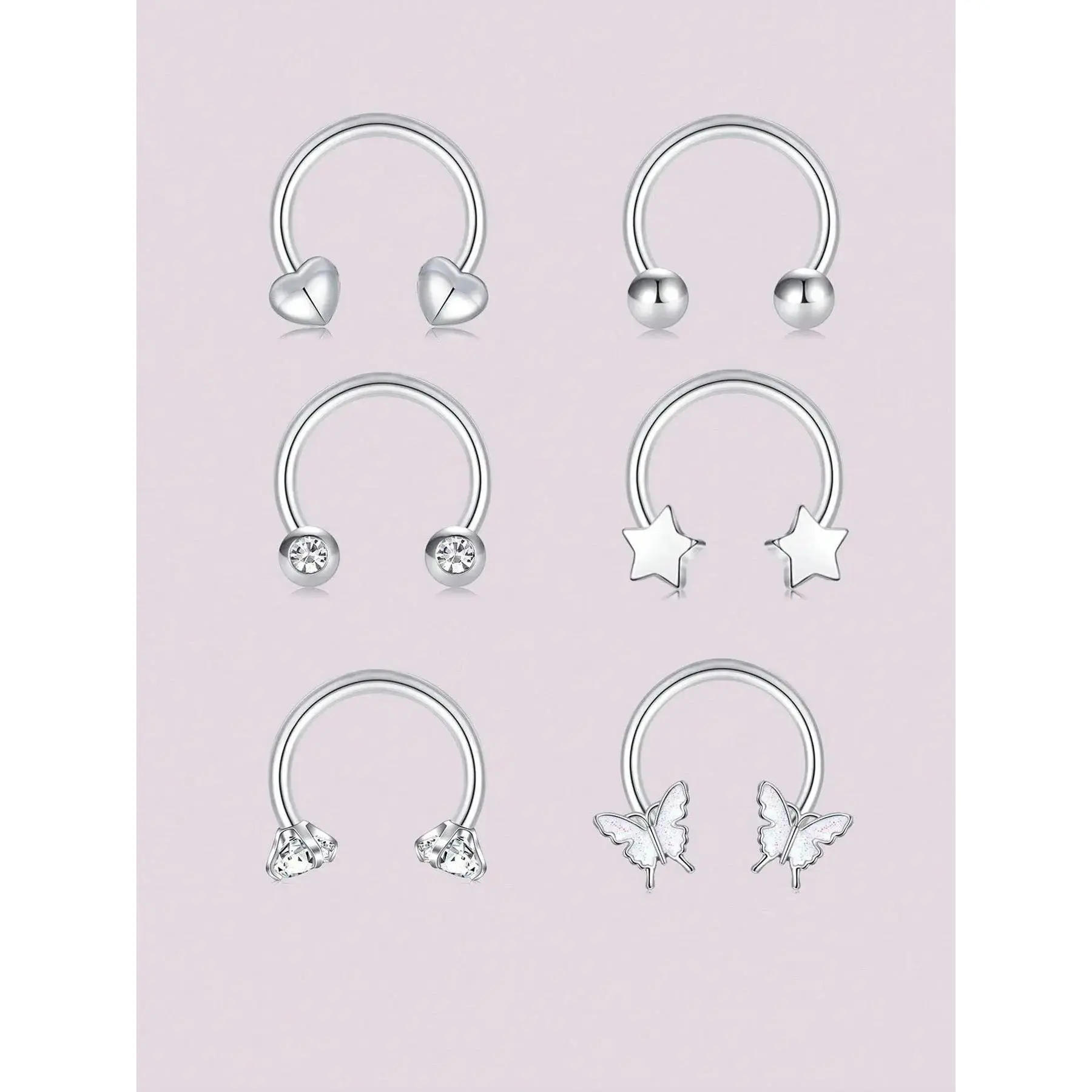 16G Surgical Steel Septum Rings For Women Men Horseshoe Septum Nose Rings Hoops CZ Cartilage Helix Earrings Hoop Star Heart Butterfly Septum Piercing Jewelry, Side Labret Jewelry Body Piercings Set Rhinestone Nose Ring