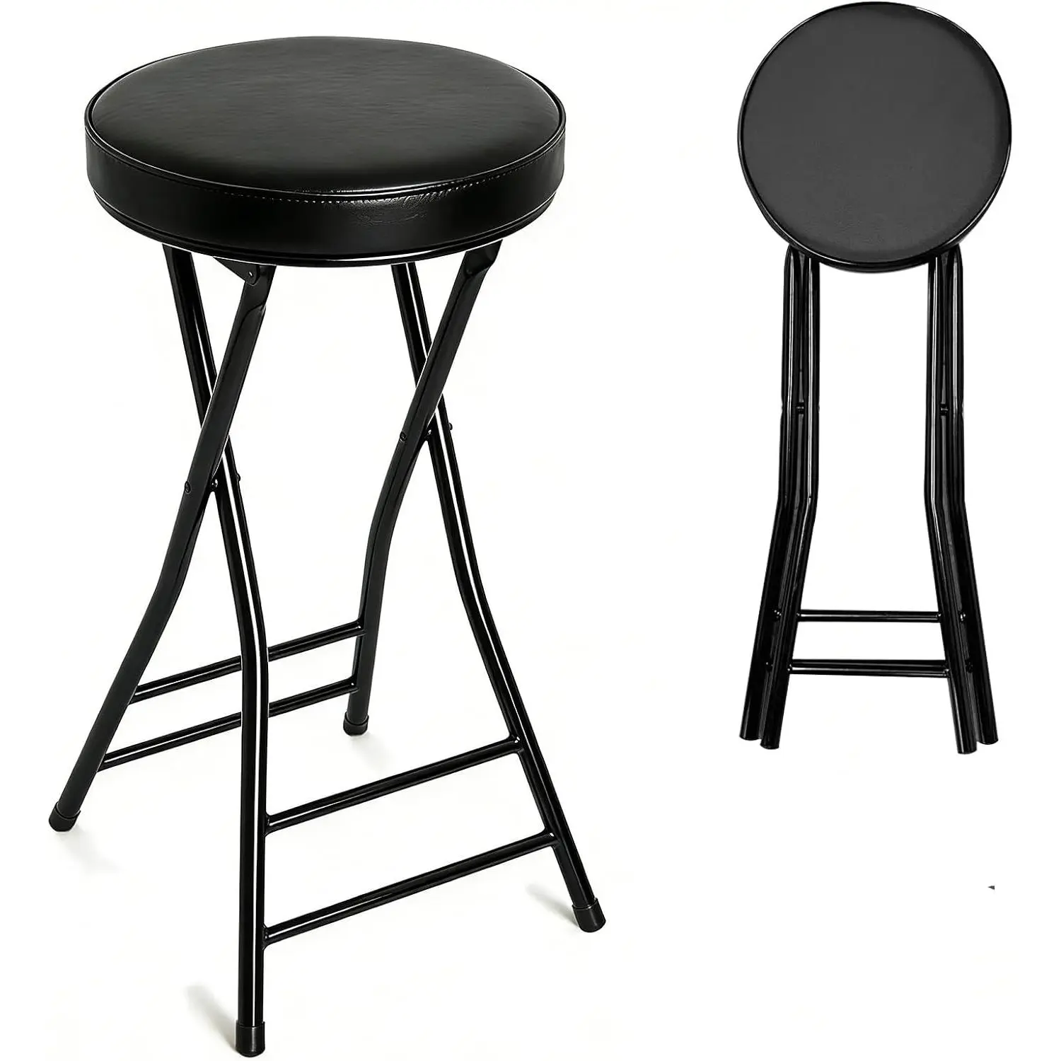 Folding Bar Stool,24 Inch Tall Foldable Stool Chair,Counter Height Cushioned Leather Padded Portable Stools,Heavy Duty Collapsible Stools for Kitchen Island Garden Camping Brown