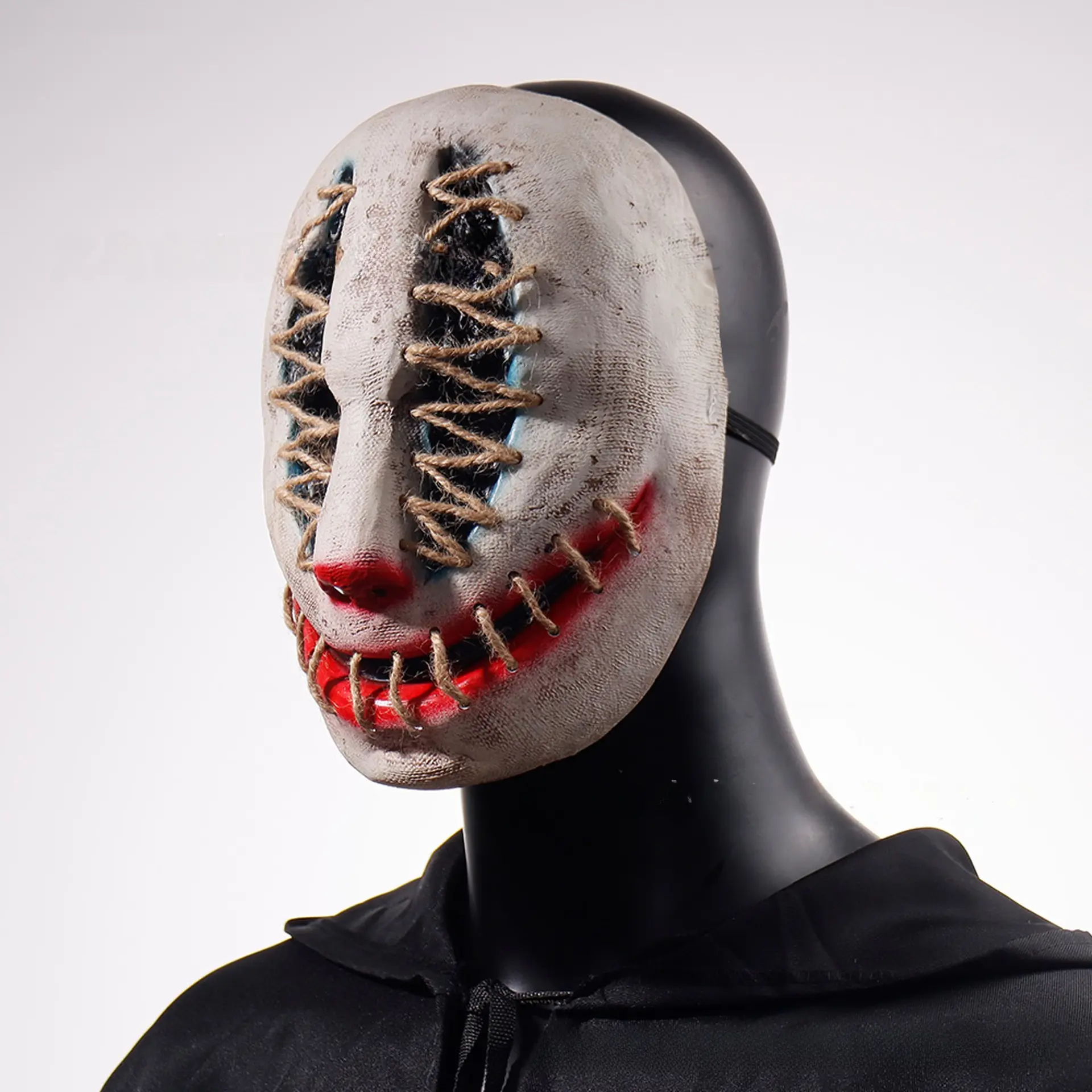 Hand-Stitched Clown Horror Latex Mask, 23x20cm Creepy Grin Face Covering, Halloween Party Cosplay Prop, Natural Latex
