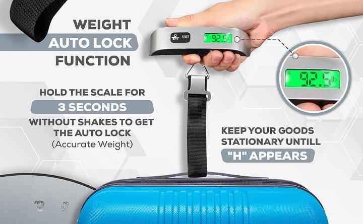 1pcs Luggage Scale, 110lb Luggage Weight Scale with 4 Unit Switching Functions&LED Display, Luggage Scale Travel Digital for Weighing Luggage, Backpacks, Packages and Markets
