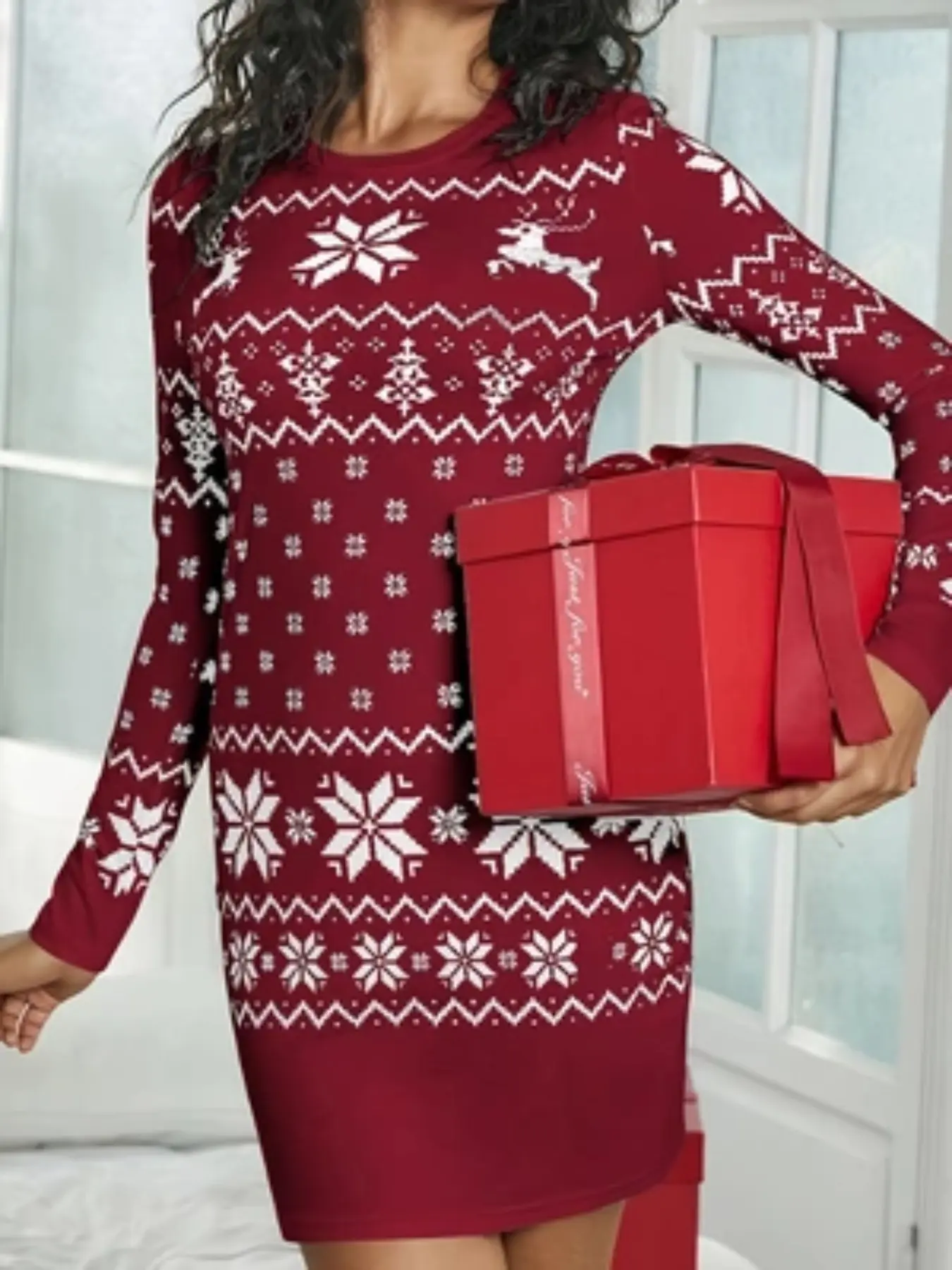 Women's Casual Slim Christmas Print Dress, Festive Holiday, Comfortable and Stylish, Perfect for Holidays and Parties