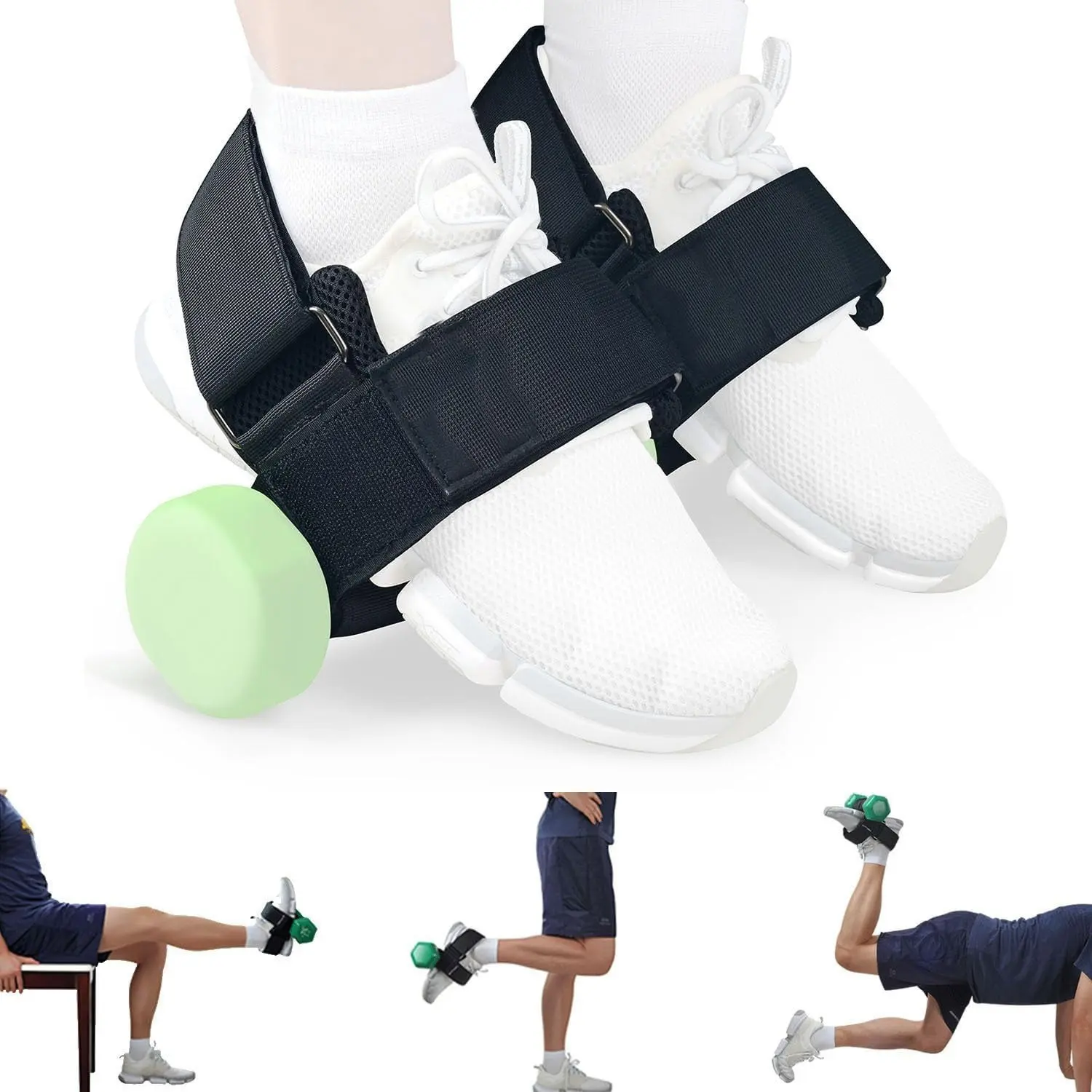 2 dumbbell foot attachments, ankle strap training guards, adjustable weight lifting dumbbell bands, fitness accessories, adjustable ankle straps for weightlifting, hamstring curls, glute strengthening, shin workouts, and home gym equipment.