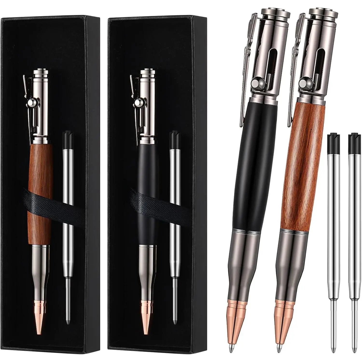 2 Sets Bolt Action Pens for Men  Pen for Collector Lover with  Box and Black Ink Refills Birthday Father's Day Party Gifts