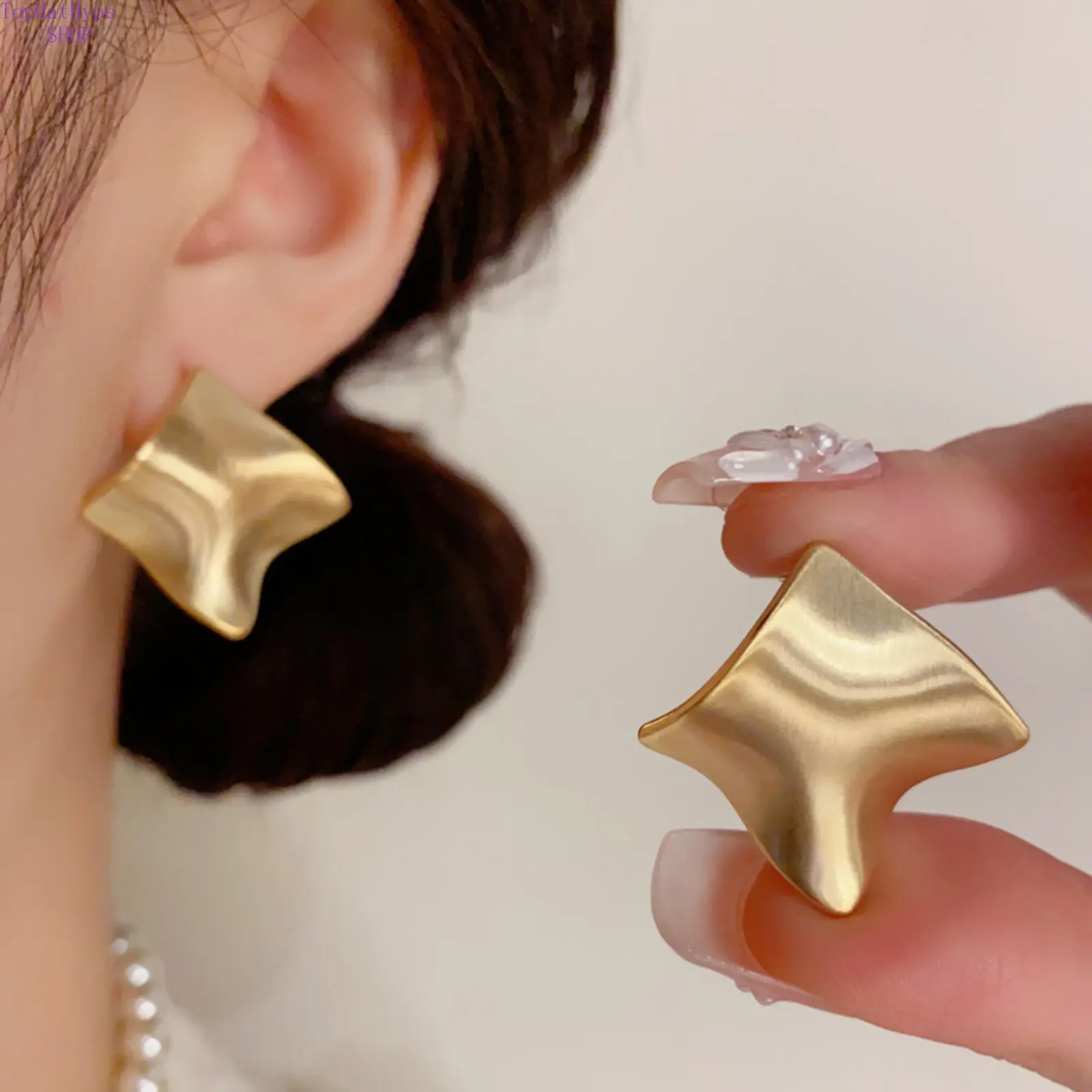 Minimalist Stud Earrings for Women in Brushed Metal, Retro Geometric Rhombus Design for Effortless Daily Wear