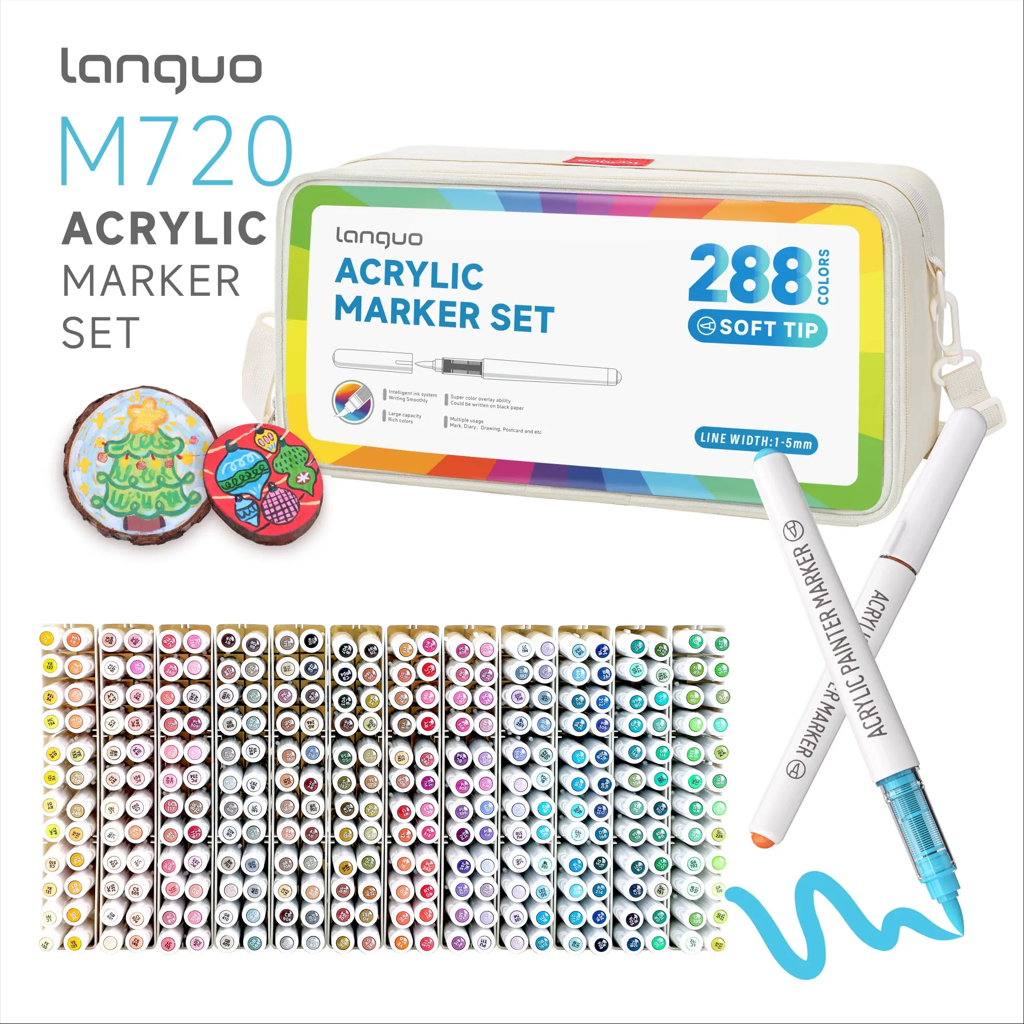 Languo 288 Color Acrylic Paint Marker, Fast-Drying, No Bleed Ink, Portable Case, Ideal for Fabric, Rock, Wood, DIY Crafts, Perfect Gift, Coloring Markers