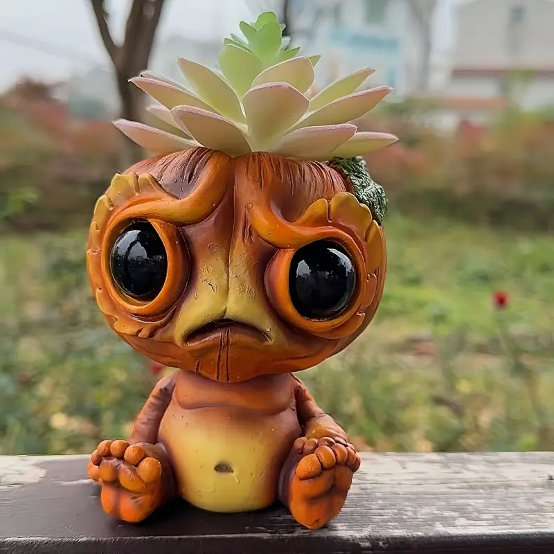 1 whimsical alien elf succulent planter   a pumpkin-headed creature designed with vibrant resin, perfect for decorating indoor/outdoor homes, balconies, and gardens.