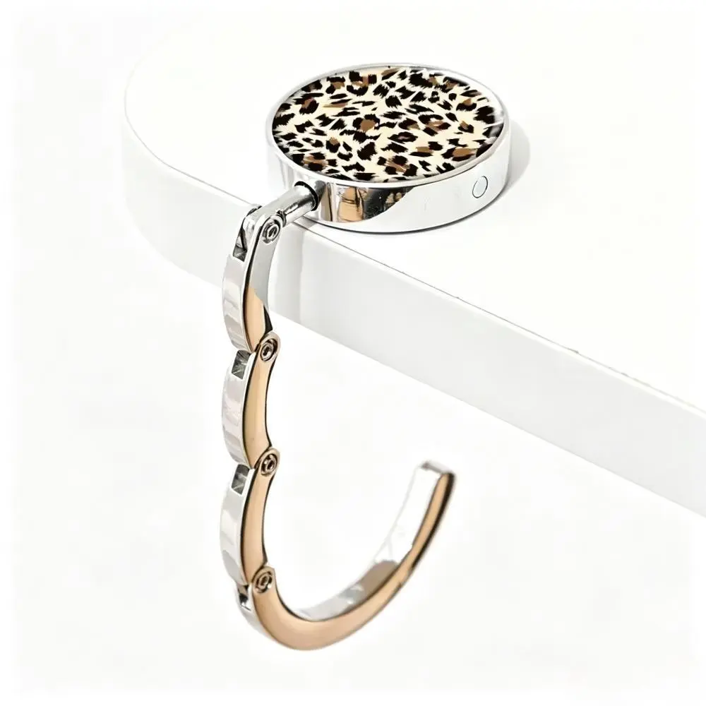 Women's Leopard Pattern Purse Hook, Compact & Foldable Bag Hanger with Non-Slip Silicone Base - Heavy Duty Design Keeps Purse Clean for Travel & Office, Bag Holder, Carry Purse Hook