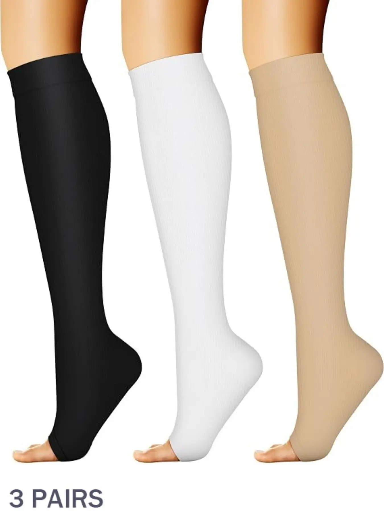 3 Pairs Open Toe Compression Socks for Women Men, 15-20 Mmhg Support, Loose-Fitting, All Seasons, Cute Style, Travel Daily Wear