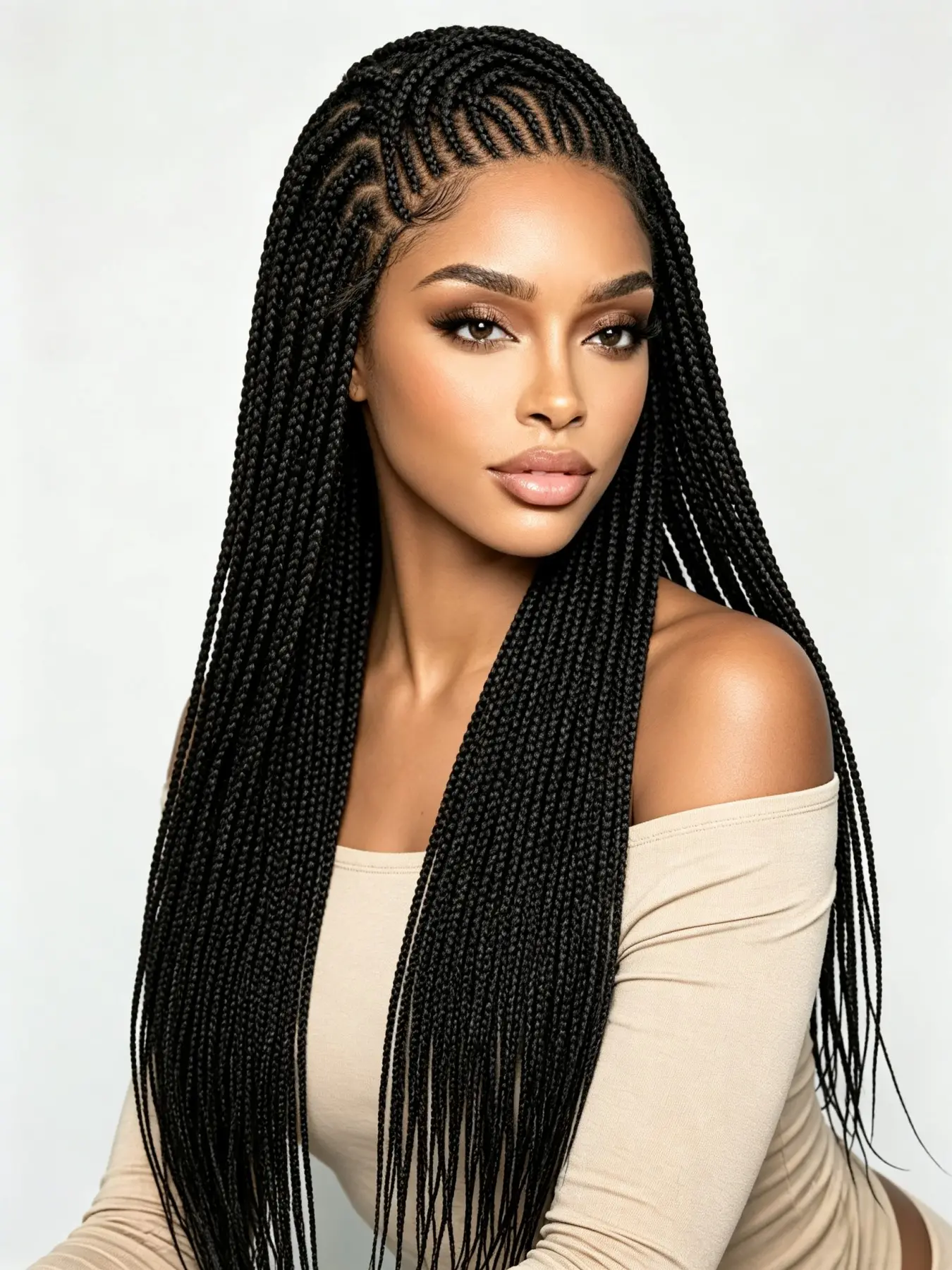 Long Ghana Braids Wig, 34 Inch 1b# Color, Breathable Full Lace Cap, Tangle-Free & No Shedding, Perfect for Daily Wear, Braided Synthetic Wig