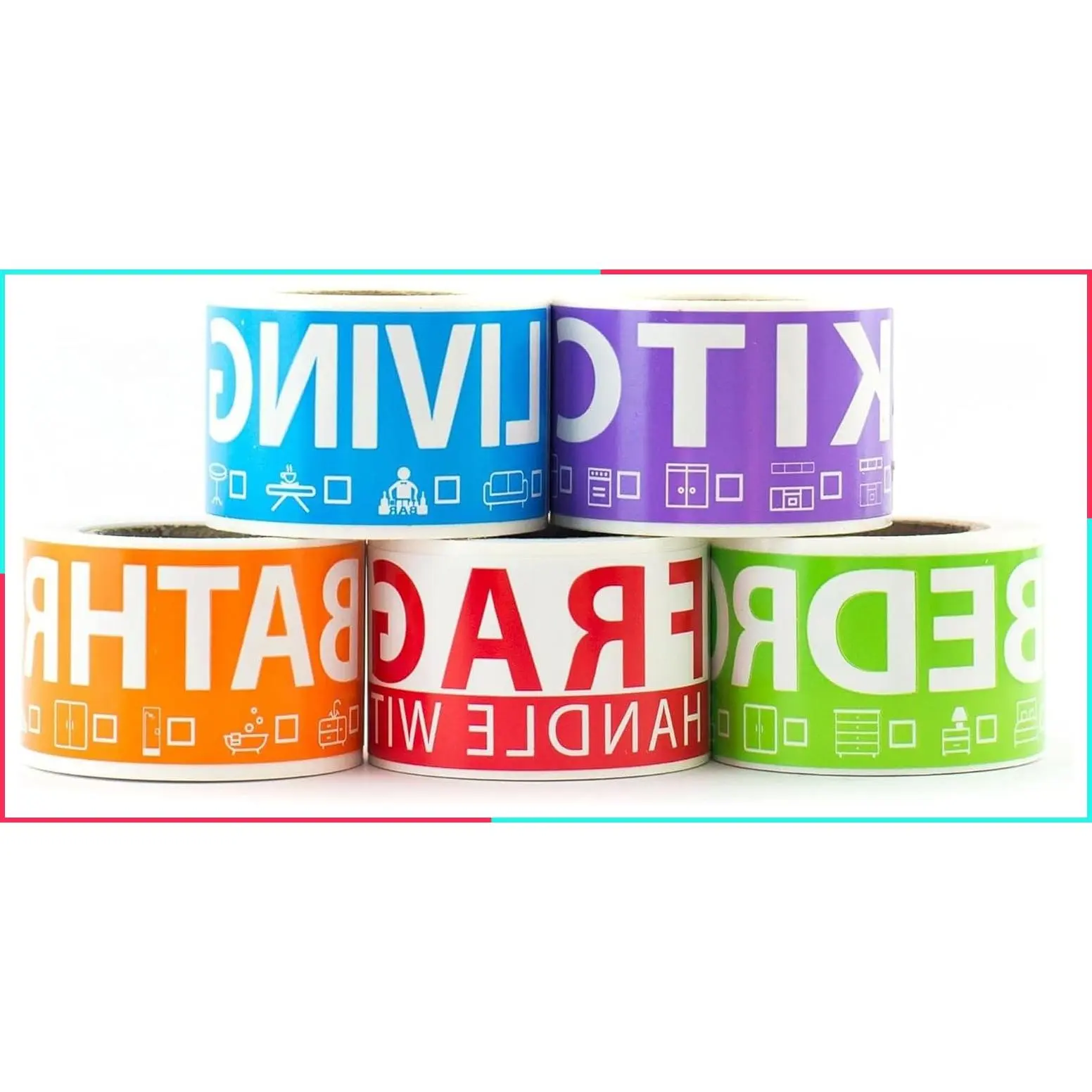 250 Color-Coded Moving Labels for 1 Bedroom — 5 Room Labels (50 Each) + Fragile Stickers for Moving Boxes, Supplies, Wardrobe & Apartment Moves