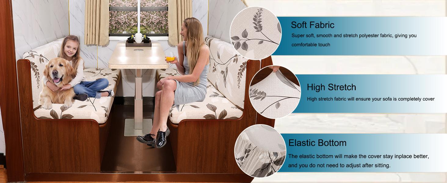 CRFATOP 2 Sets RV Dinette Cushion Covers Printed Camper Cushion Slipcover Stretch 2 Seat Sofa Chair Cover Furniture Protector for RV Camper Car Bench 2 Backrest Covers & 2 Bench Covers,01