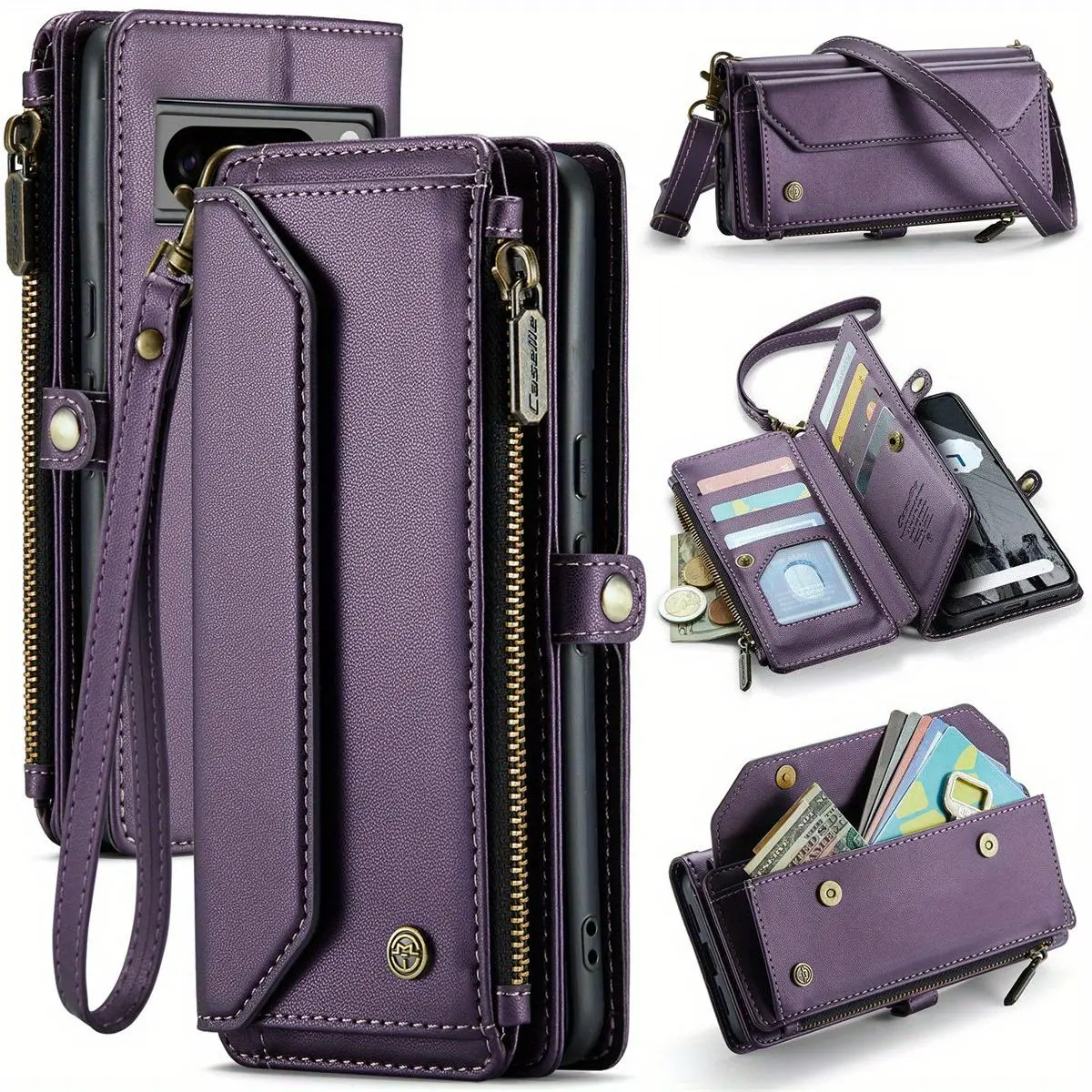 for Google Pixel 9A Pixel 9 Pro XL 8Pro 7A Case, for Google Pixel 9 Case with Pen Holder Slot, RFID Blocking Wallet Case for Women with Card Holder Zipper Strap PU Leather Flip