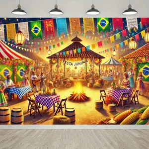 Brazil Festa Junina Backdrop Party Backdrop Birthday Decoration Photo Background Wall Decor Event Decoration Photography Background Carnival Independence Day Celebration Premium Polyester Fabric Indoor Outdoor Decor