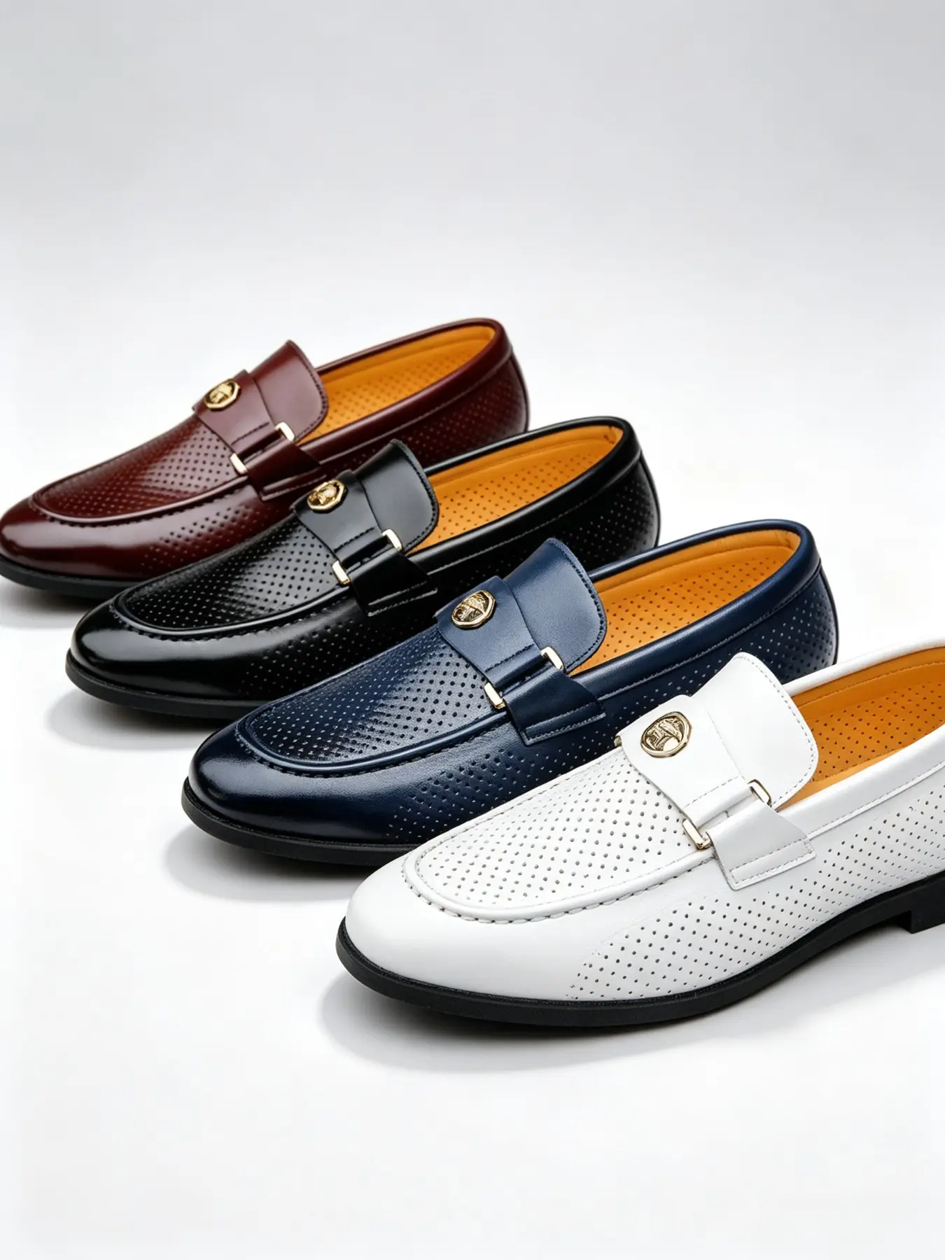 Men's Breathable Perforated Leather Oxford Shoes, Summer Slip-On Loafers, Business Casual Multi-Color Flat Driving Shoes