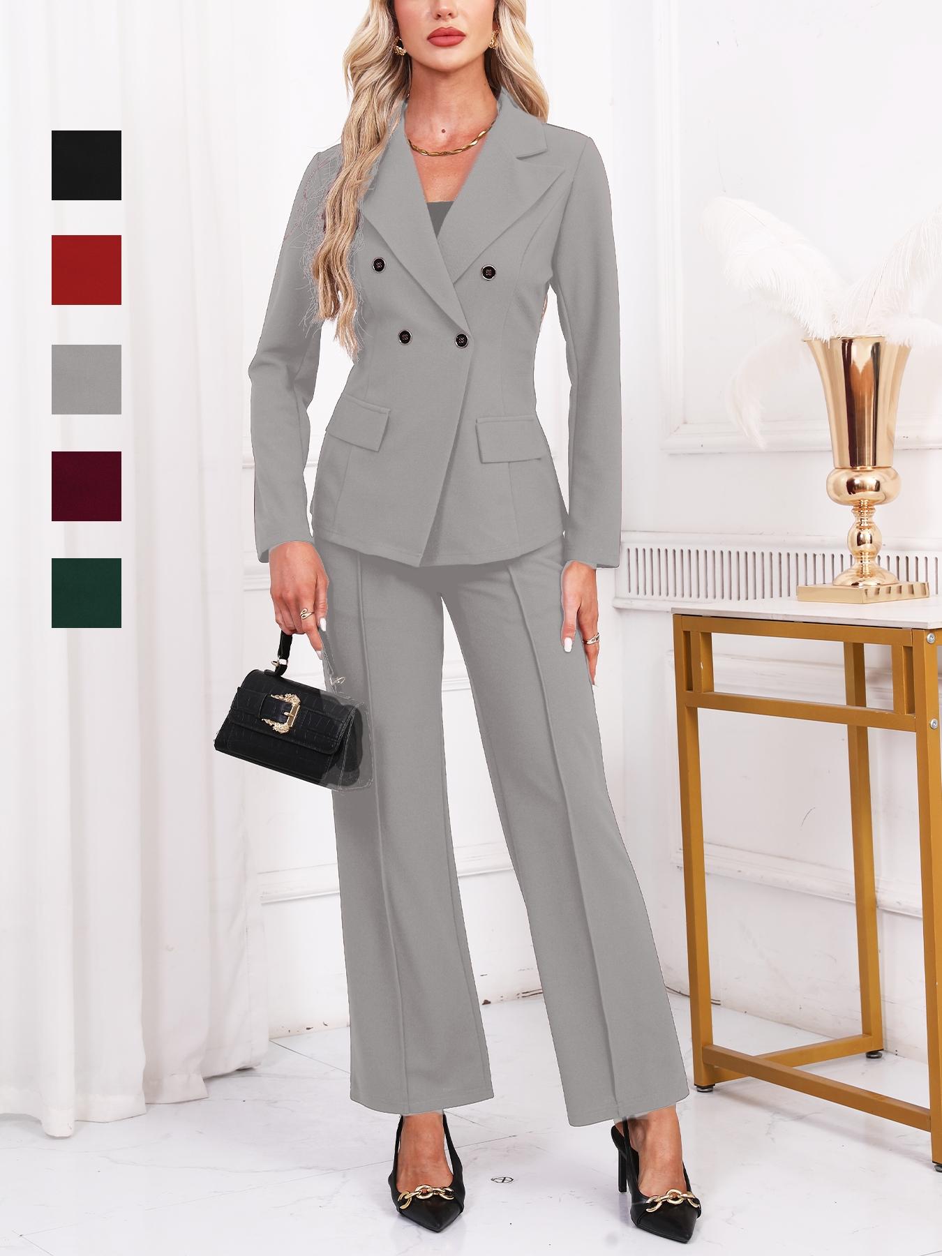 Women's Fashion Chic Business Suit Set, Elegant Western Style, Autumn Winter, Slim Fit Long Pants & Blazer Combo