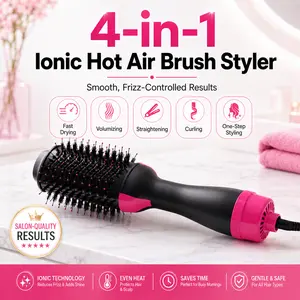 4-in-1 Ionic Hot Air Brush Styler – Fast-Drying Blow Dryer Brush for Volumizing, Straightening & Curling, Salon-Quality One-Step Hair Styling Tool for Smooth, Frizz-Controlled Results
