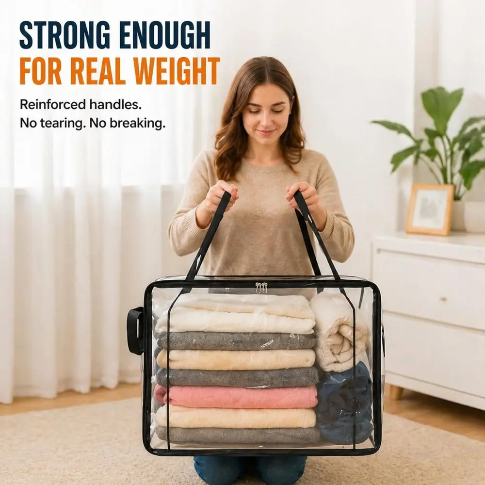 4Pcs Large Clear Thickened Plastic Storage Bins With Integrated Hinged Lids High Capacity Stackable Organizer Boxes Transparent Visible Design Ideal For Home Office Dorm Camping Attic Moving Back To School Clothes Storage