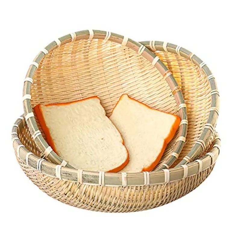 3Piece Set dilis Natural Wicker Trays  Hand Woven U-Shaped Bread Basket, for Fruit, Vegetables, Bread, Bread Rack, Stackable Shallow Serving Trays, Dual-Use for Commercial Parties, 10/12 Inches