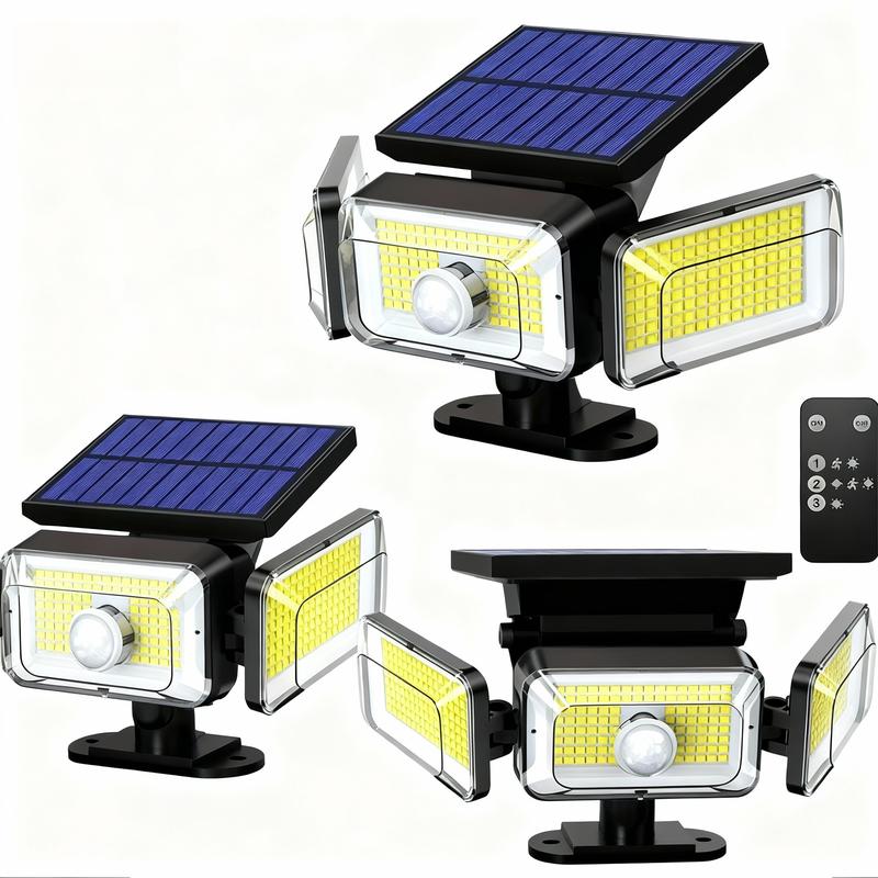 1/2-Pack High Brightness Solar Motion Sensor Lights Durable Waterproof IP65 Design for Outdoor Security & Landscape Lighting Enhancement with Remote Control and Adjustable Heads