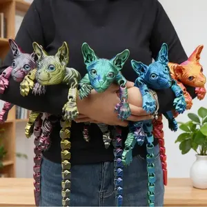 3D Printed Giant Sphynx Cat Figurine | Articulated Joints Collectible Model | Kawaii Hairless Cat Desk Decor & Room Ornament
