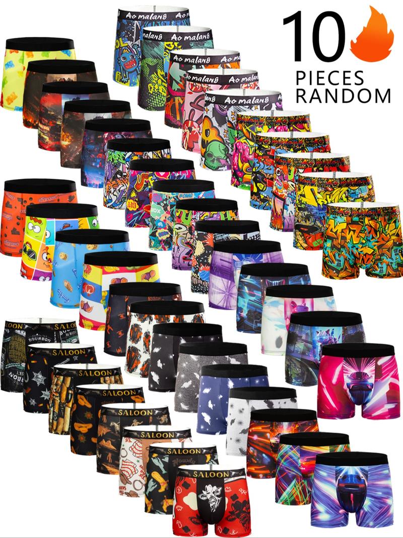 Random Men's All Over Print Boxer Brief, Underwear Boxer Briefs, Casual Comfy Breathable Underwear for Daily Wear, Mens Underwear for All Seasons