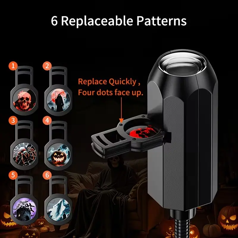 Halloween Projector Lights, 6 Patterns USB Spooky Projection Light, Halloween Wall Decor for Home Indoor Outdoor Party Decorations