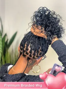 Boho Style Synthetic Box Braided Full Lace Wigs for Women, Gorgeous Fluffy Wigs with Baby Hair Bangs, Synthetic Braided Lace Wigs for Party, Daily Use