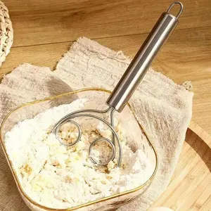 1pc Upgraded Baking Flour Mixer Double Eyes Coil Powder Mixer Stainless Steel Flour Mixer Dough Mixing Tool Kitchen Gadget for restaurant/food truck/bakery