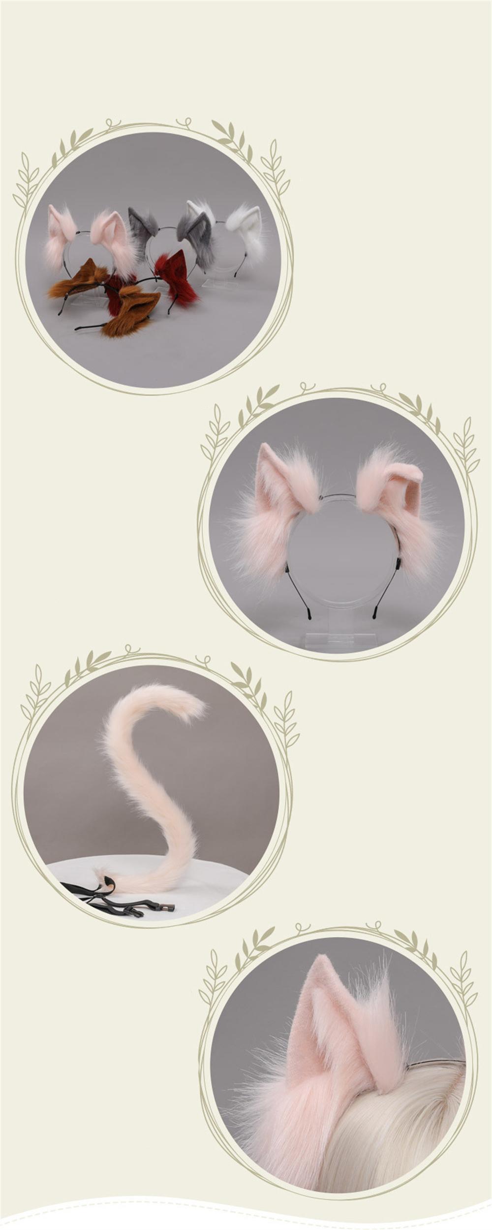 2Pcs/set Plush Cat Ears Tail Set Realistic Lolita Headband Cat Tail  Props Hand-made Simulation Animal Ears