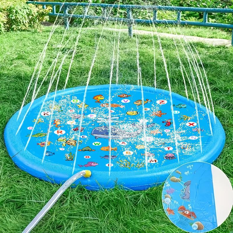 Inflatable Water Spray Mat, Inflatable Water Sprinkler Portable Swimming Water Spray Mat, Letter Learning Mat, Summer Courtyard Lawn Game, Outdoor Game Area, Inflatable Floating Bed, Blow Up Pool