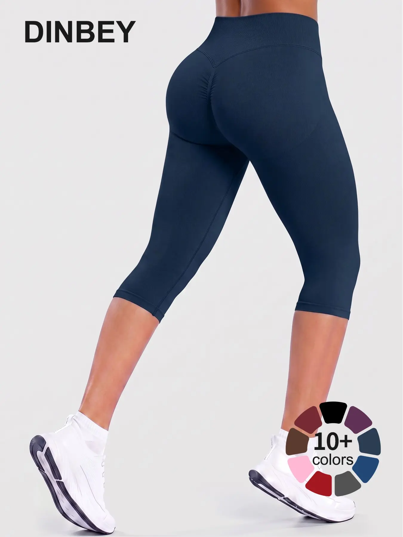 Women Workout Capris Yoga Legging High Wasit Tummy Control Scrunch Butt Lifting Solid Color Slim Leggings Workout Yoga Pants for Sports Gym Dailywear