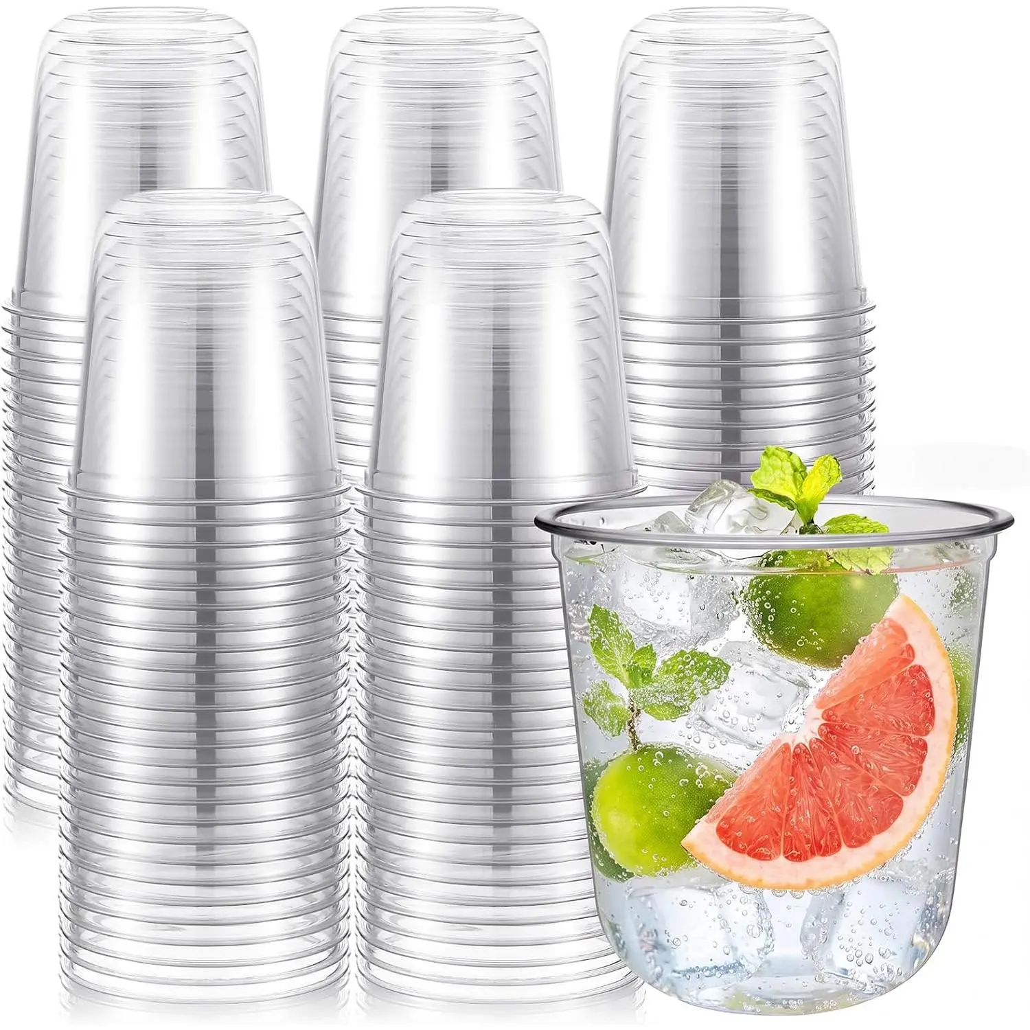 100 count 12oz Plastic Stemless  Glasses Disposable, Clear | Plastic  Glasses for Parties Weddings Birthdays,  Drinking Cups, Round Bowl, Bulk Event Supplies