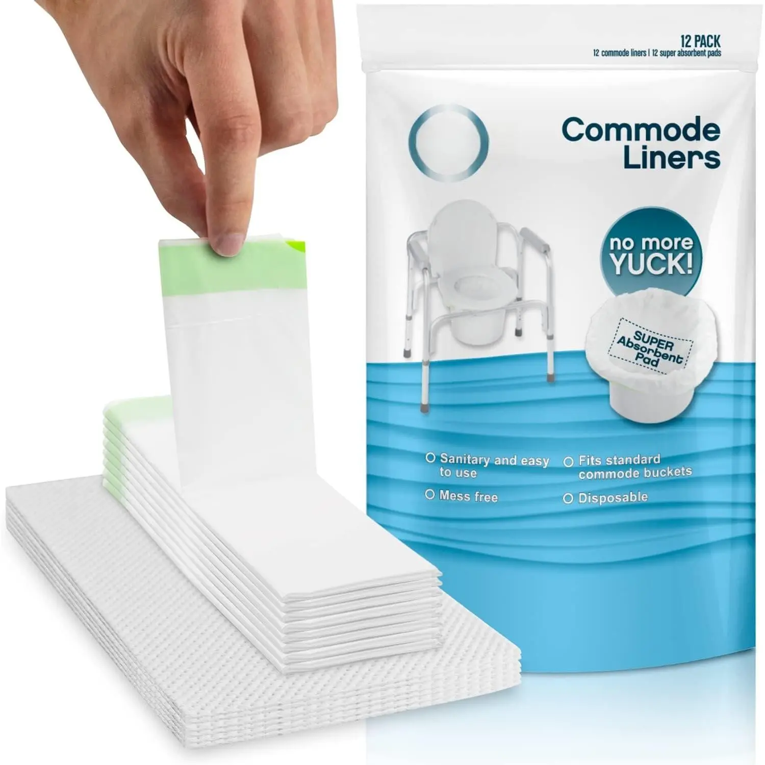 Disposable Bedside Commode Liners and Pads for Portable Toilet Chair Seat Bucket and Bedpan | Combo Pack of 12  Bags and 12 Absorbent Pads |  Fit | Disposable Bedside Commode Liners and Pads for Portable Toilet Chair Seat Bucket and Bedpan |  Fit