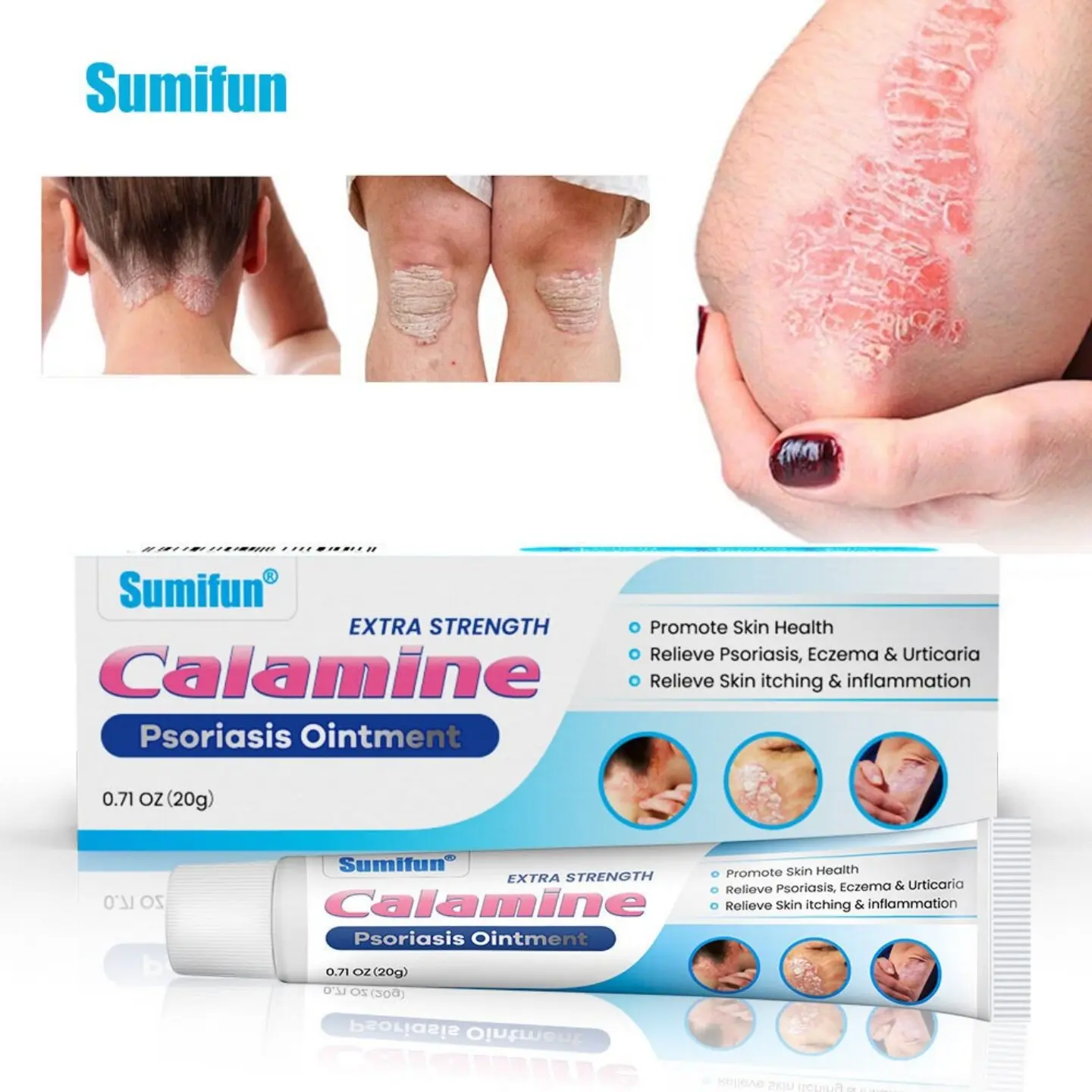Sumifun Calamine Cream for Dry & Sensitive Skin, Soothing Moisturizing Ointment, Fast-Absorbing Face & Body Daily Care, 0.71 oz (20g)
