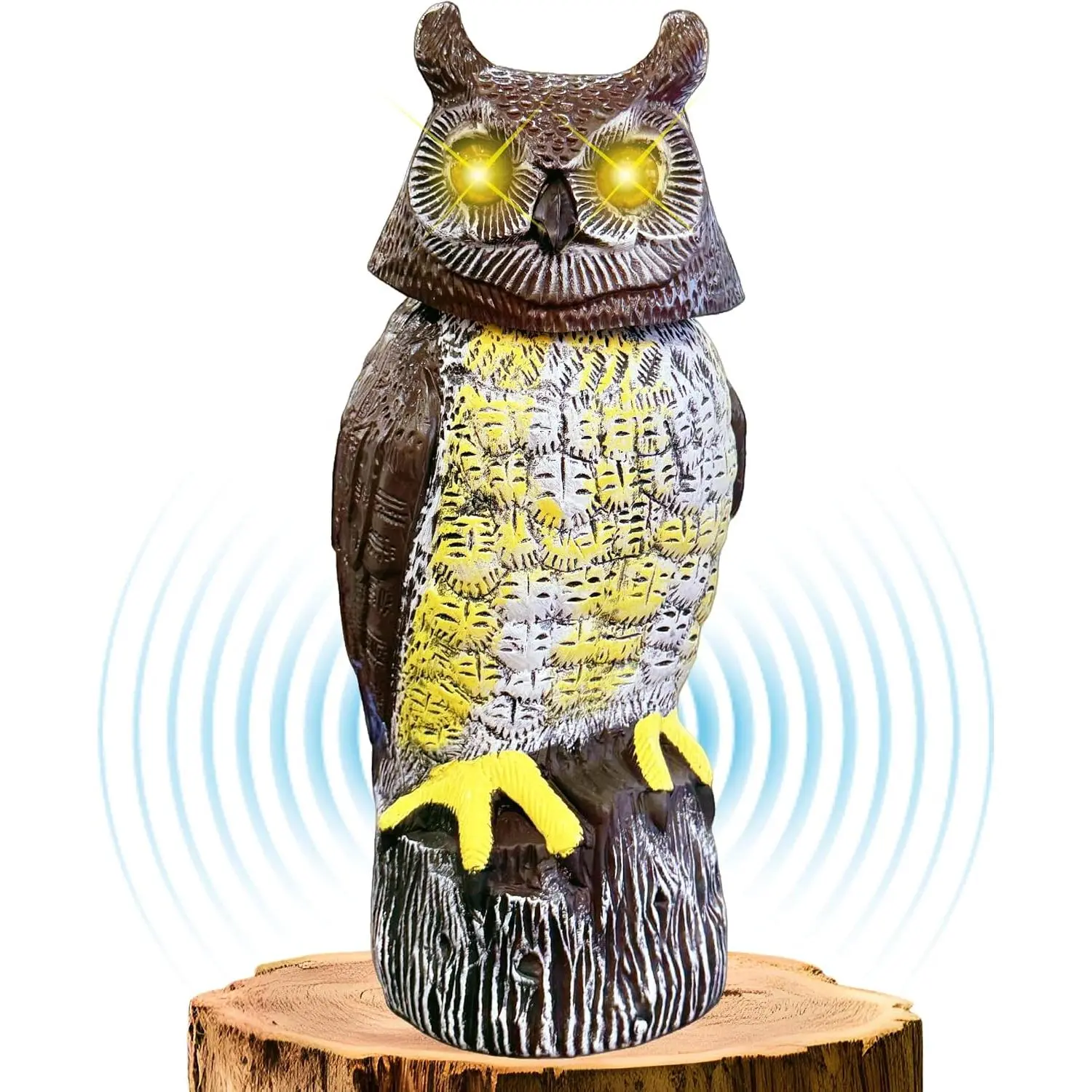 Solar Powered Owl with Motion Detection, Silent Mode, Flashing Eyes, Rotatable Head and Realistic Hoots, Plastic Owl Decoration for Home, Garden, Patio and Fence