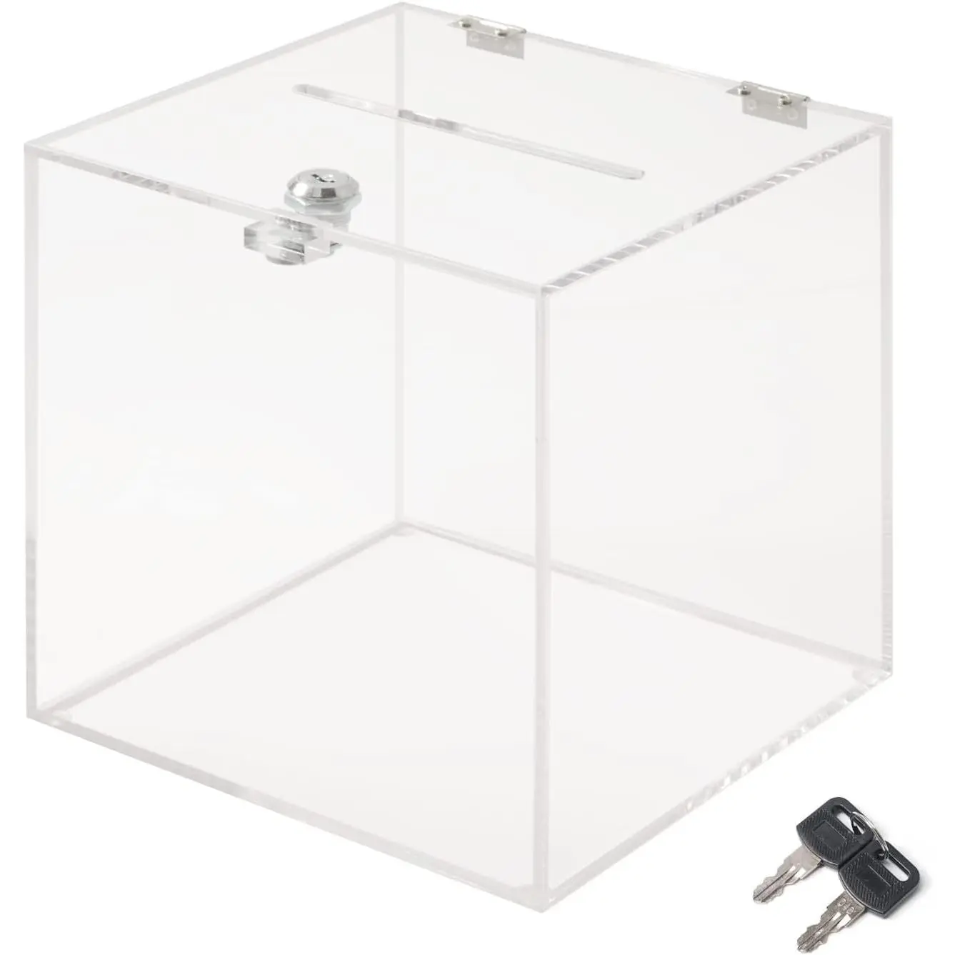 Acrylic Donation Box 10x10x10 inches, Ballot Suggestion Box Money Storage Container for Voting, Charity, Ballot, Contest, Suggestions