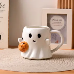 600ML Cute 3D Halloween Pumpkin Ghost Coffee Mug, Reusable Large Capacity Milk Tea Cup, Gothic Style Gift for Parties, Cafes, Home