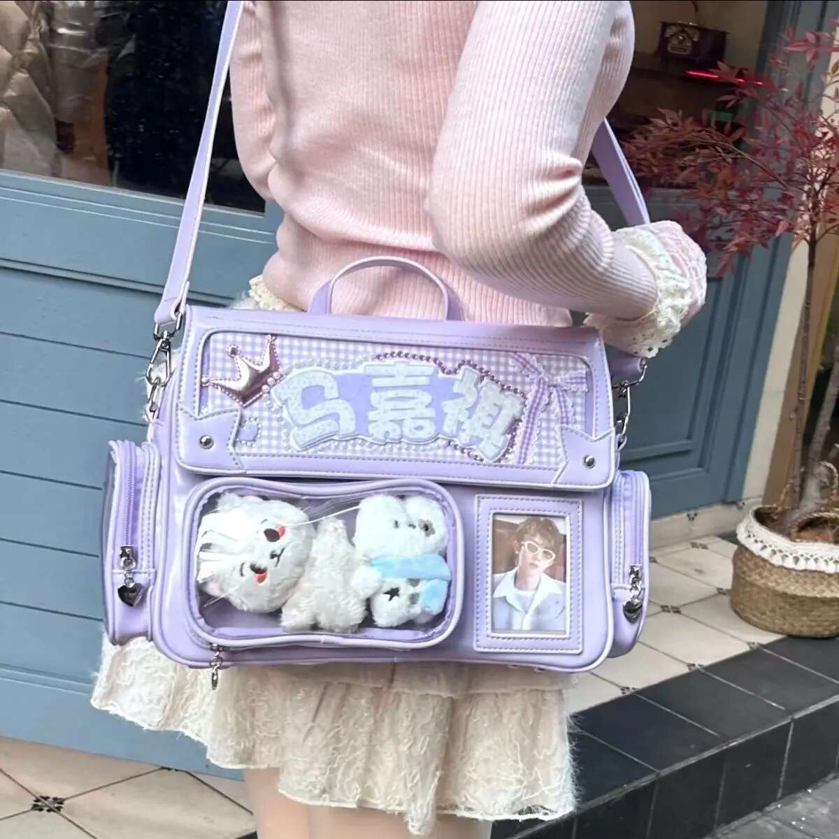 New Y2K Cute Ita Bag Harajuku Girl Transparent Pocket Large Capacity Crossbody Bag Lolita DIY Badge Display Casual Shoulder Bags