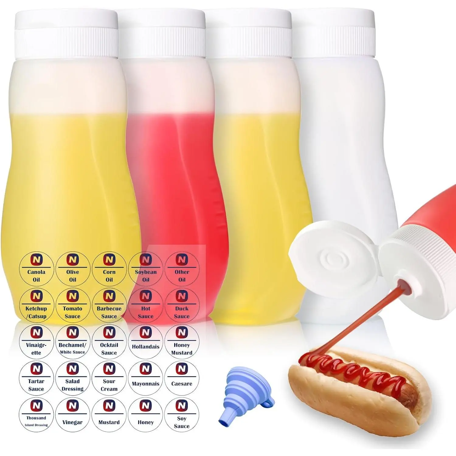 Condiment Squeeze Bottles for Ketchup Hot Sauce Liquids Oil with Caps for Condensed Milk and Mustard Salad Dressing Dispenser Clear Plastic Bottles Dressing Container  PE