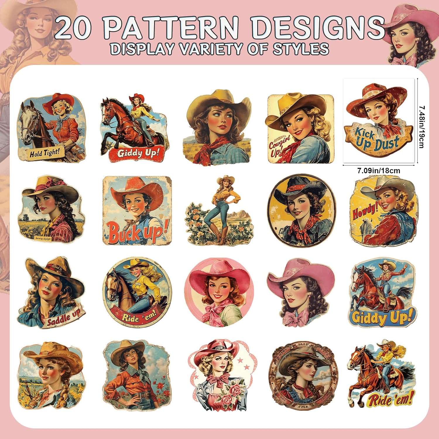 Cowgirl Iron on Transfers for Tshirts - 20 count Dtf Transfers Ready to Press, Western Oils Painting Iron on Patches, Retro Cowgirls Heat Sublimation Stickers for DIY Clothes Bags Cowgirl Iron on Transfers for Tshirts - 20 count Dtf Transfers Ready to Press, Western Oils Painting Iron on Patches, Retro Cowgirls Heat Sublimation Stickers for DIY Clothes Bags