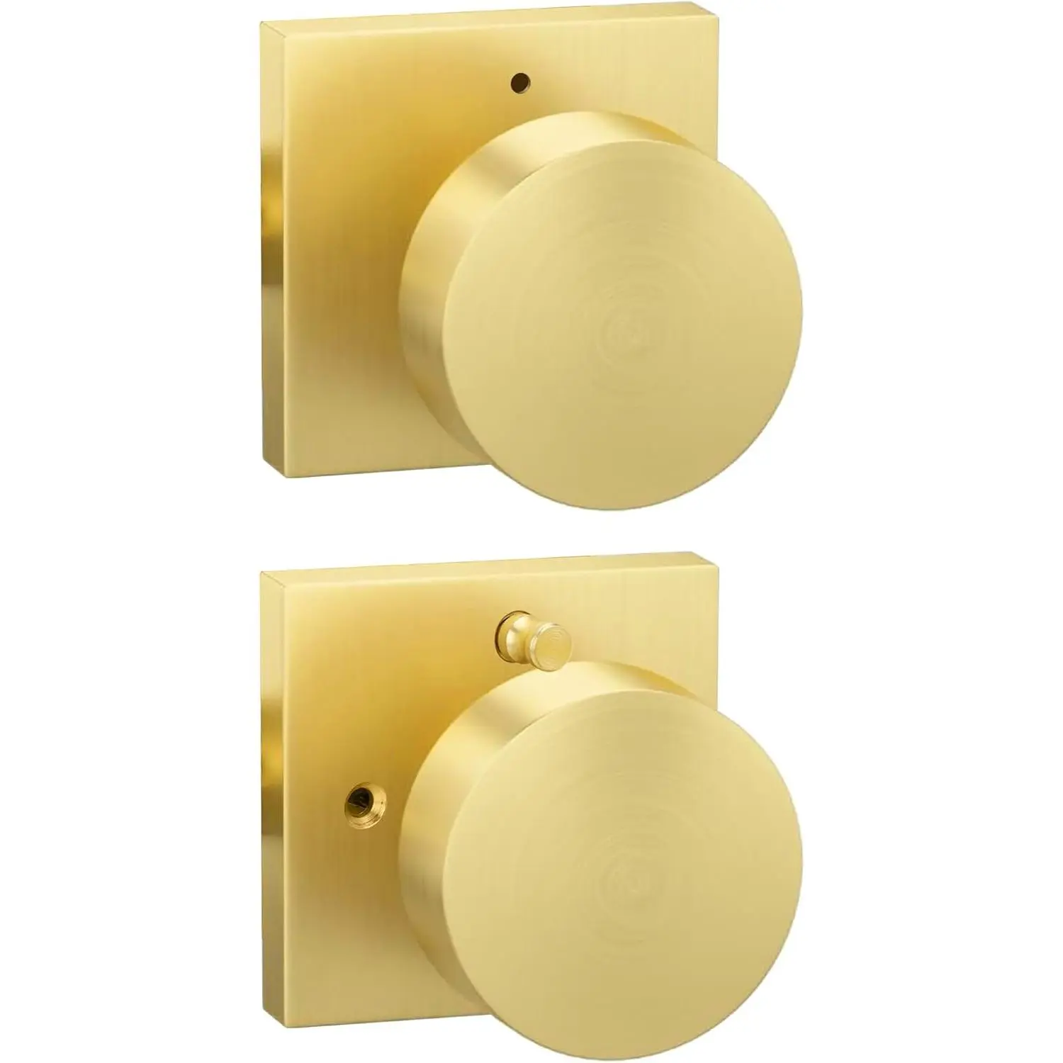 Brushed Gold Privacy Door Knob with Lock, Contemporary Zinc-Alloy Duty Door Knobs, Round Gold Handle, Turn Lock Doorknob for Hallway Closet Bedroom (1 Pack)