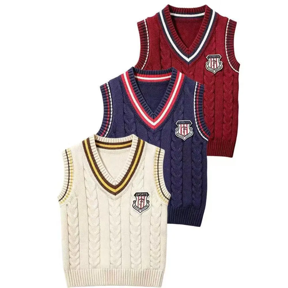 winter sweater vest for boys and girls 4-12 years old knitted vest sweater college wind boy and girl pullover sweater