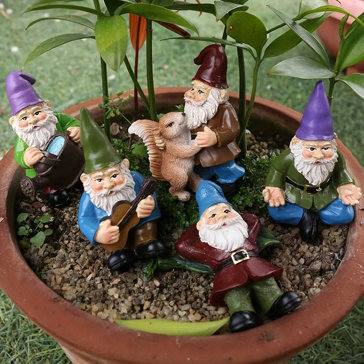 5pcs Garden Miniature Dwarfs, Outdoor Fairy Garden Decor, Resin Statue, Bonsai Decoration, Indoor/outdoor Lawn, Flowerpot Ornament