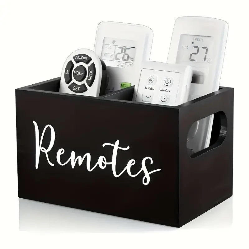 Recycled Wood Remote Control Storage Box | Multi-Compartment Storage Box, Suitable for Remote Controls And Office Supplies, Easy Desktop And Living Room Organizer, Charming Style, Wooden Material, Open-Top Lid, Storage Basket, Shelf Baskets