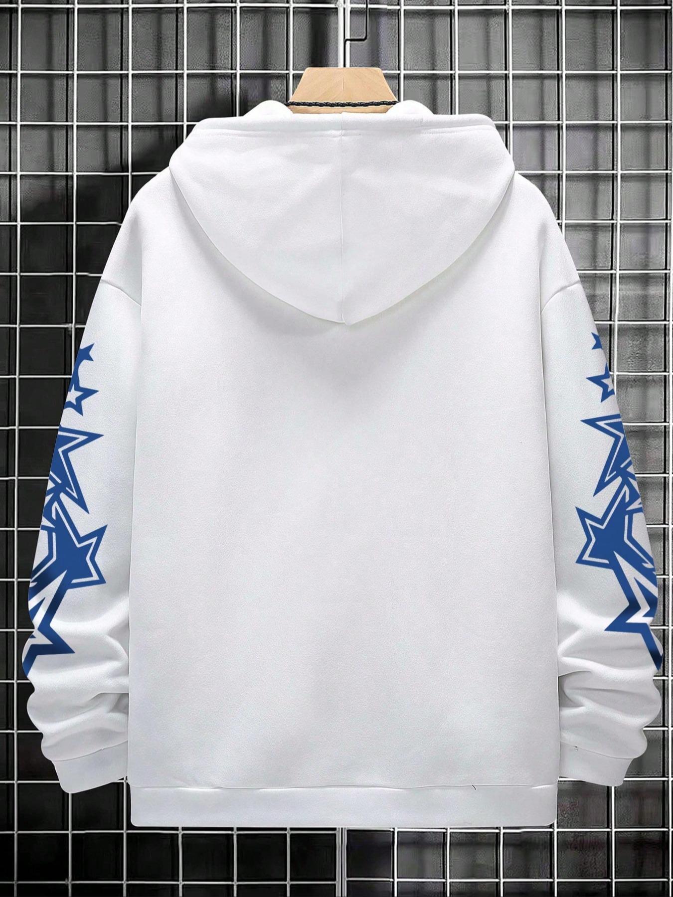 Men's Star Print Drop Shoulder Hoodie, Fashion Casual Regular Fit Drawstring Pocket Hooded Sweatshirt for Daily Holiday Outdoor Wear, Men Clothes for Fall & Winter, Streetwear Hoodie, Drawstring Pocket Hoodies