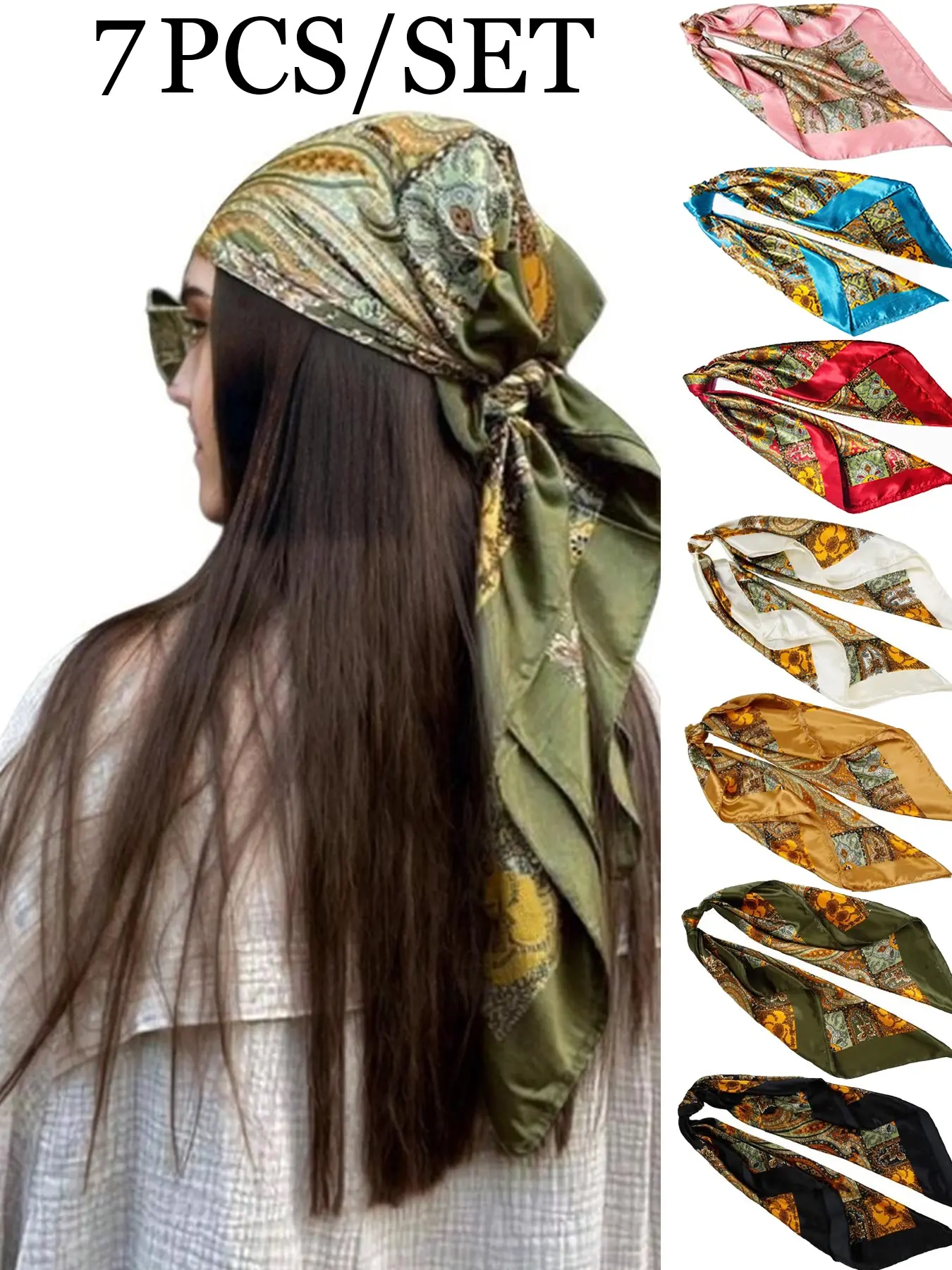 1/4/7pcs/set 90*90cm Large Square Head Scarves, Silk Like Neck Scarf, Bandana Hair Sleeping Head Wrap, Fashionable Hair Scarfs for Women