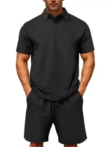 Men's 2 Pieces Outfits Casual Polo Shirt and Shorts Set Collar Athletic Jogging Summer Tracksuit