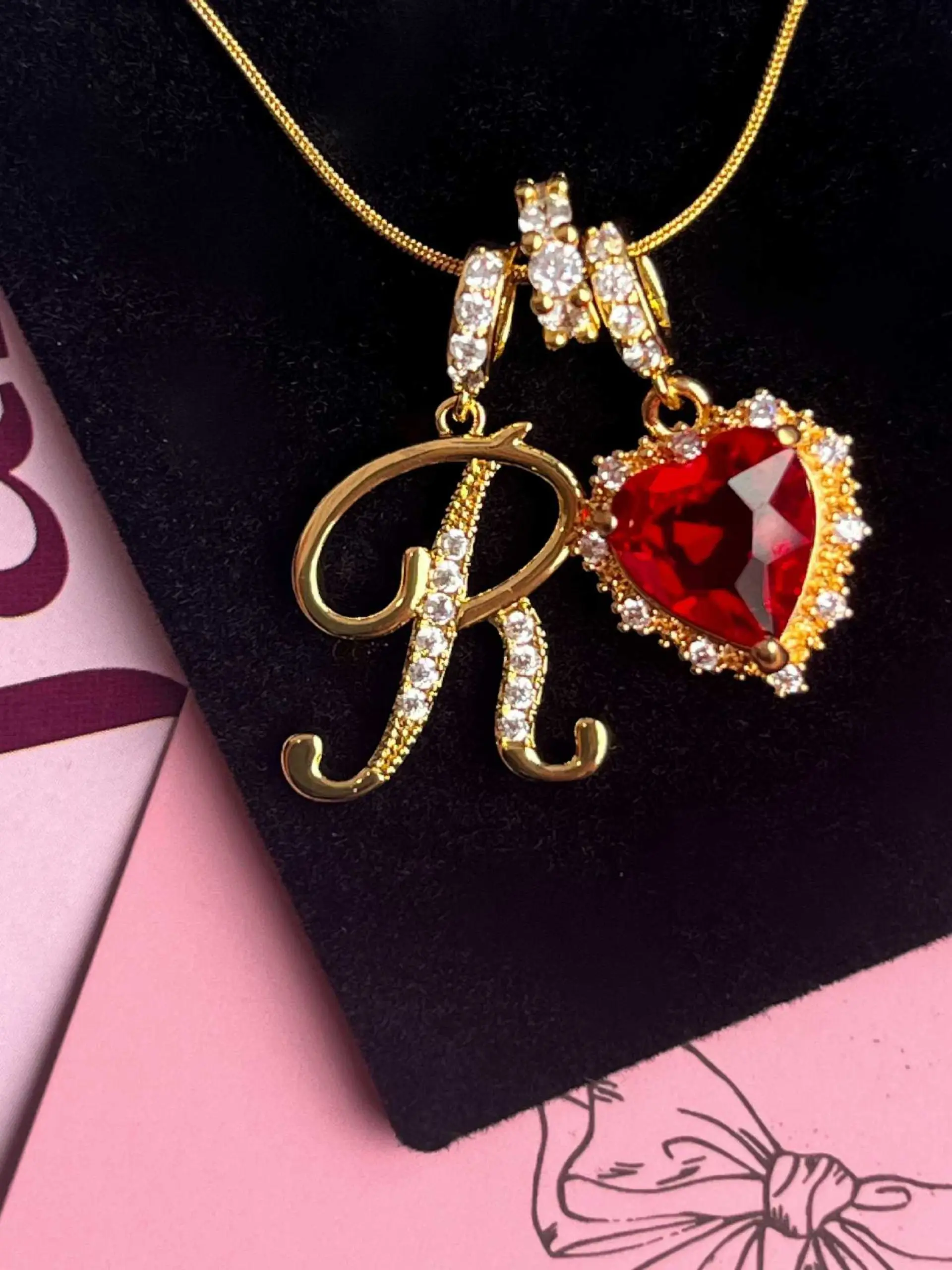 1pc Personalized Initial Letter & Heart Birthstone Necklace for Women, Sentimental Necklaces, A-Z Alphabet Pendant Necklace with Sparkling Red Heart Crystal Charm, Gold Tone Jewelry, Daily Wear Accessory, Birthday Anniversary Valentine's Day Gift for Her
