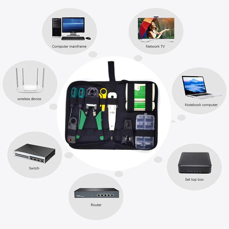 Portable Ethernet Cable Crimping, Rj45 Rj11 Connectors, Cat5 Cat5e Cat6 Testers, Includes 110 Punch Down Tools, Wire Stripping Machine